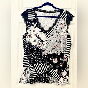 Patchwork Lace Trim Blouse